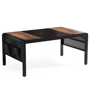 Roesler Brown and Black Wood 4 Legs 63 in. W Long Dining Table Seats 6 with Storage Bag for Kitchen Dining Room
