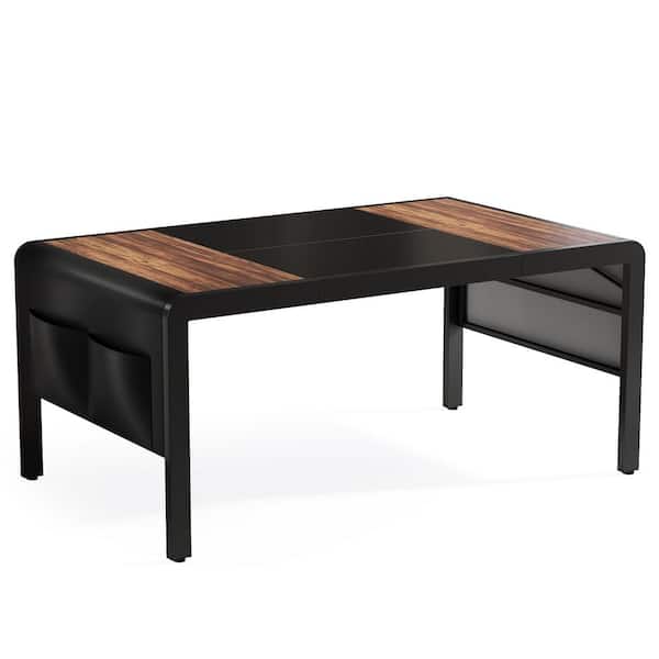 BYBLIGHT Roesler Brown and Black Wood 4 Legs 63 in. W Long Dining Table Seats 6 with Storage Bag for Kitchen Dining Room