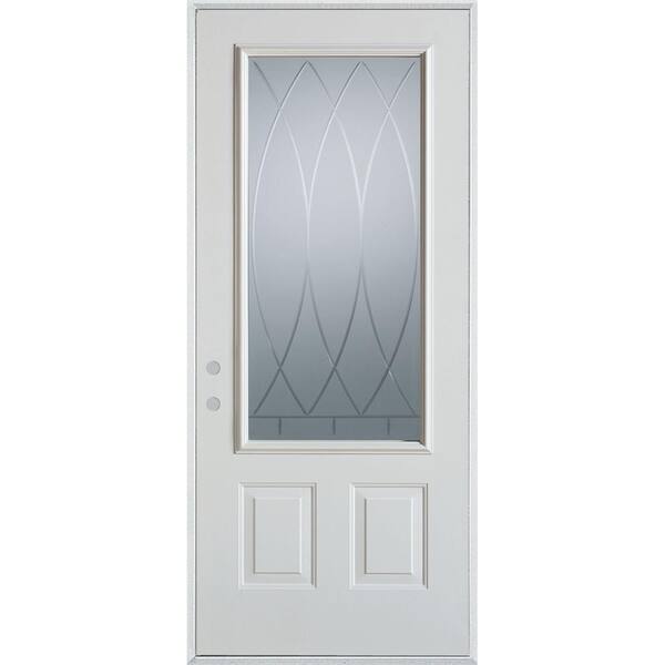 Stanley Doors 32 in. x 80 in. V-Groove 3/4 Lite 2-Panel Painted White Right-Hand Inswing Steel Prehung Front Door
