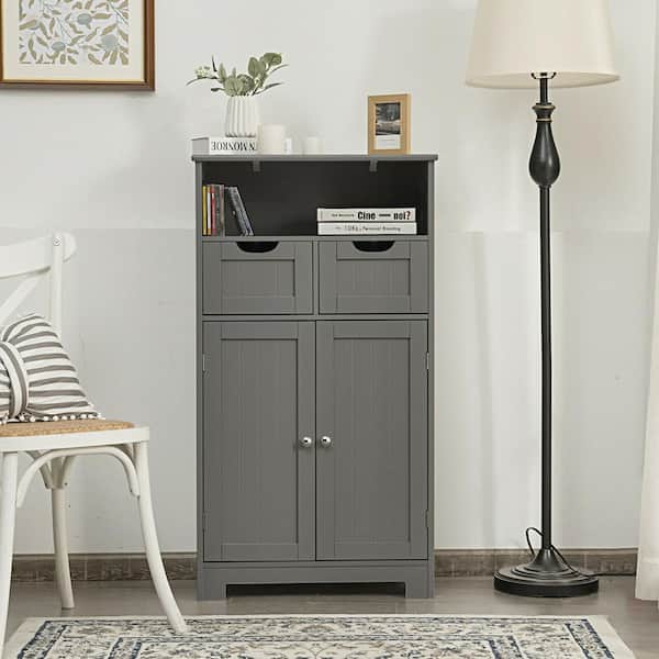 FORCLOVER 24 in. W x 12 in. D x 43 in. H Gray Wood Storage Freestanding Bathroom Linen Cabinet with Drawers in Gray