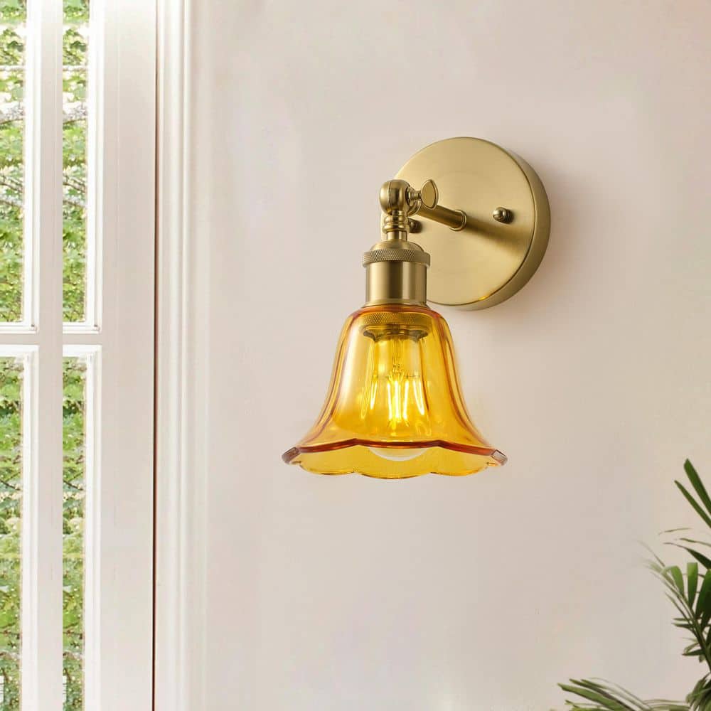 Vintage 1-Light Brass Wall Sconce with Floral Glass Shade 180 Degree Adjustable Modern Wall Lighting Fixture price history on PriceWatchPro