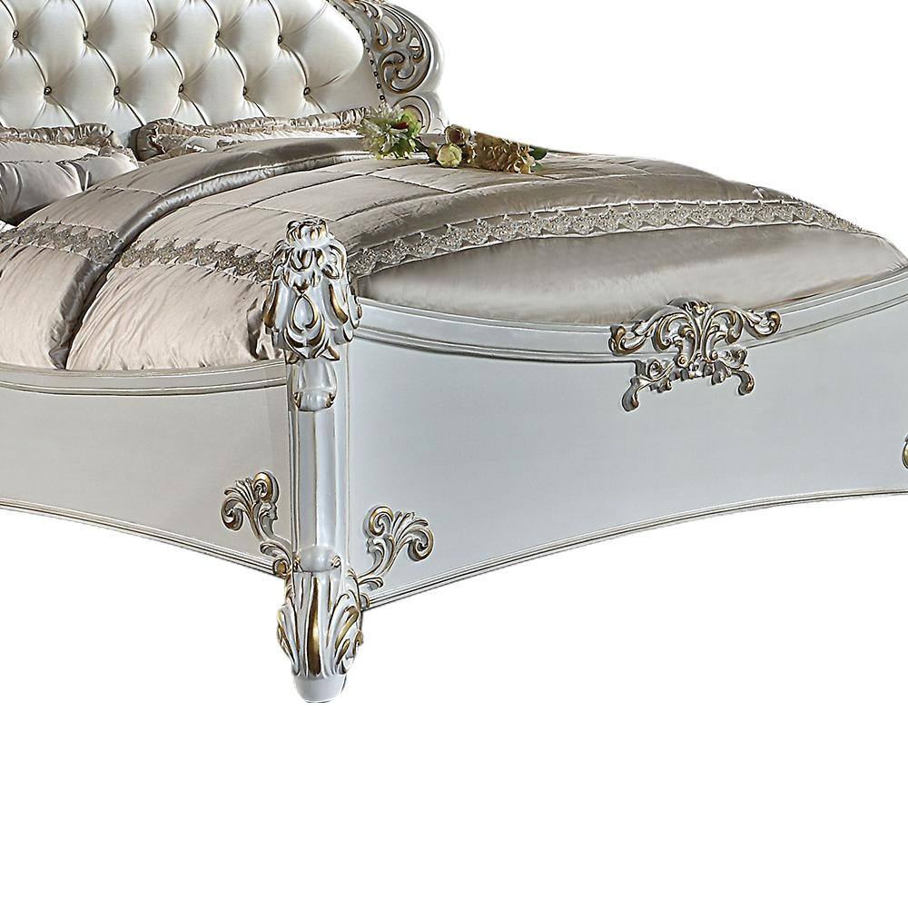 Vendome Queen Bed with Antique Pearl Finish and Tufted Upholstery