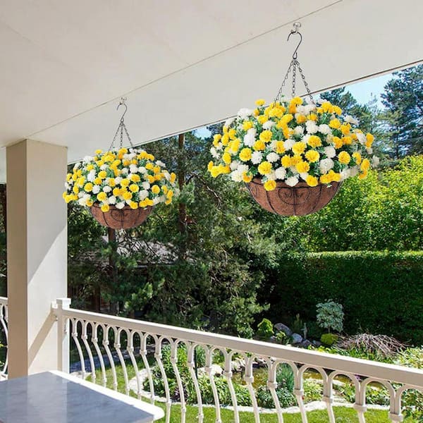 大人気　129cm イタリア製　置物 花台　天使　SELECTED by NBC 20.5 in. Yellow White Outdoor Hanging Artificial Daisies Flowers