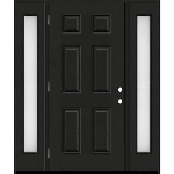 Steves & Sons Regency 64 in. x 80 in. 6-Panel RHOS Onyx Stain Mahogany Fiberglass Prehung Front Door with Obscure 12 in. SLs 6-9/16