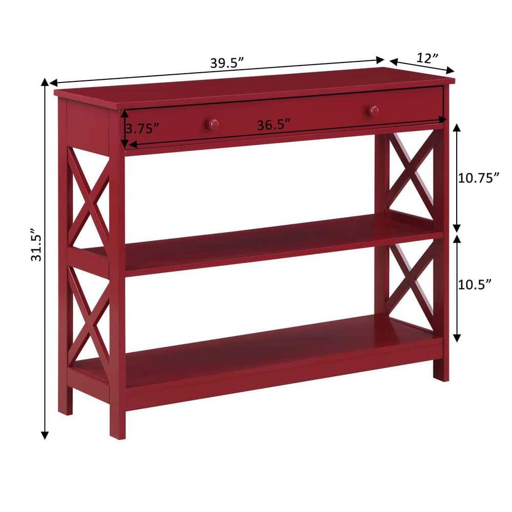 Cranberry Red Wood Console Table with Storage Shelves