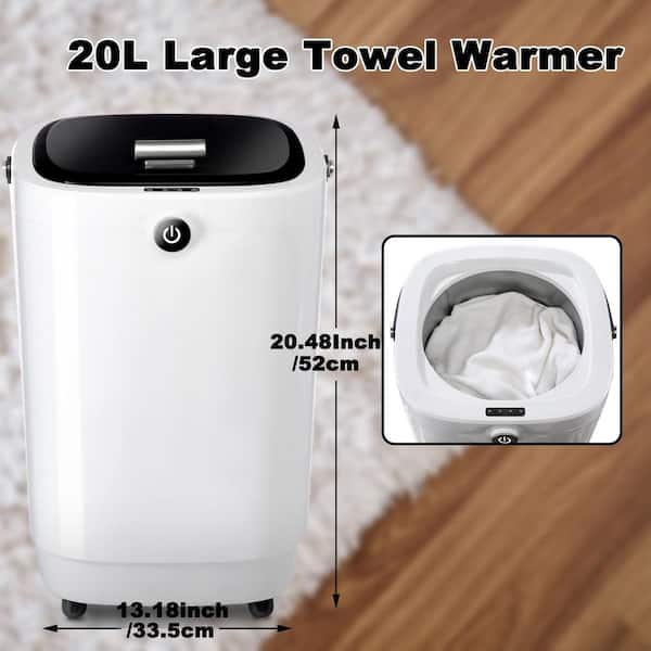 20L Capacity Single Towel Warmer Bucket in White, Electric Plug-In, 4 Timing Settings, Overheating Protection