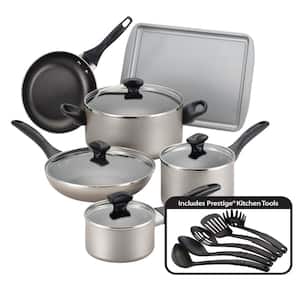 Dishwasher Safe 15-Piece Aluminum Nonstick Cookware Set in Champagne