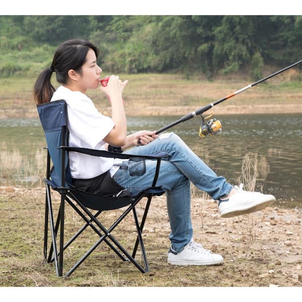 PLAYBERG Portable Folding Outdoor Camping Chair with Can Holder, Navy  QI003433.N - The Home Depot