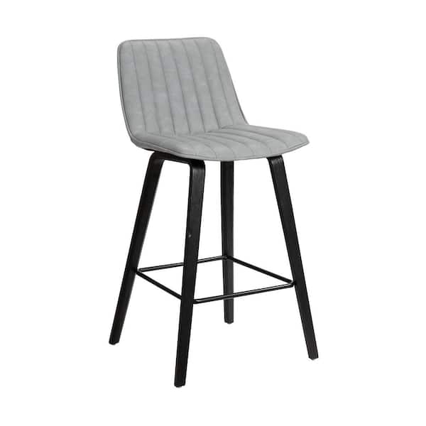 Armen Living Lorenz 26" Gray Faux Leather Bar Stool In Black Brushed Wood Finish