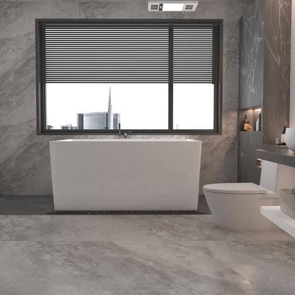 Satico 47 in. Rectangle Acrylic Flatbottom Soaking Tub Non-Whirlpool Freestanding Bathtub with Seat in White