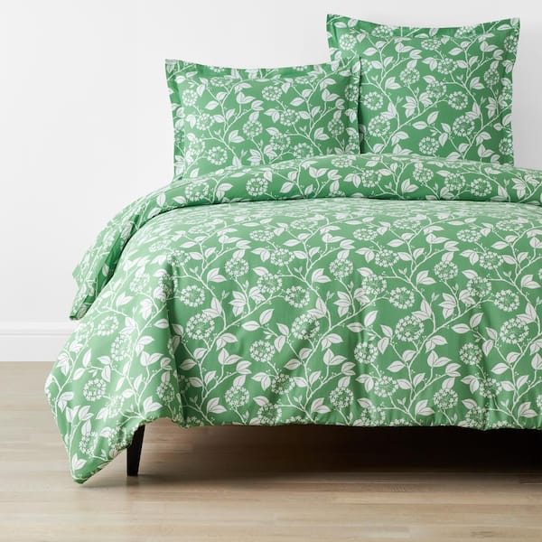The Company Store Company Cotton Myla Leaf Green King Organic Cotton Percale Duvet Cover