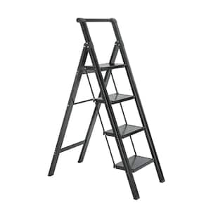 4.2 ft. Reach 4-Step Iron Ladder, Foldable Non-Slip, 330 lbs. Load Capacity, Suitable for Home Office, Black