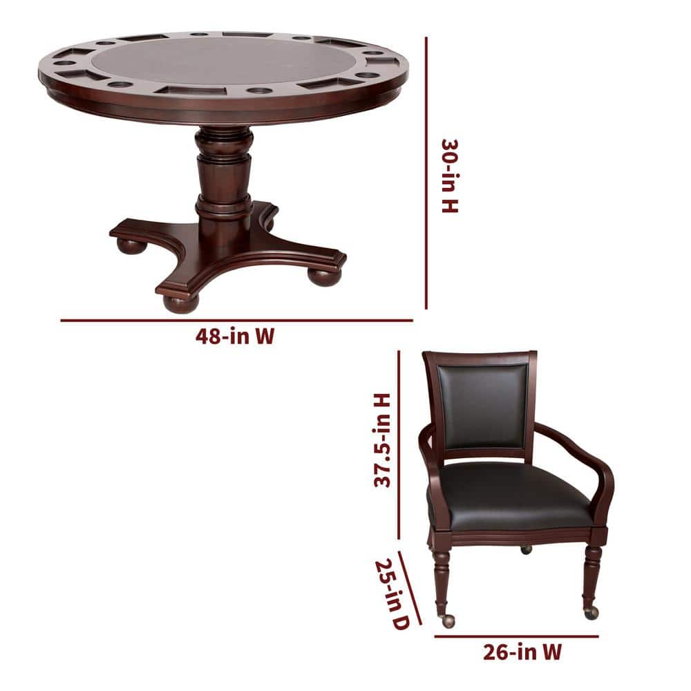 Walnut Finish 48" 2-in-1 Poker and Dining Table Set