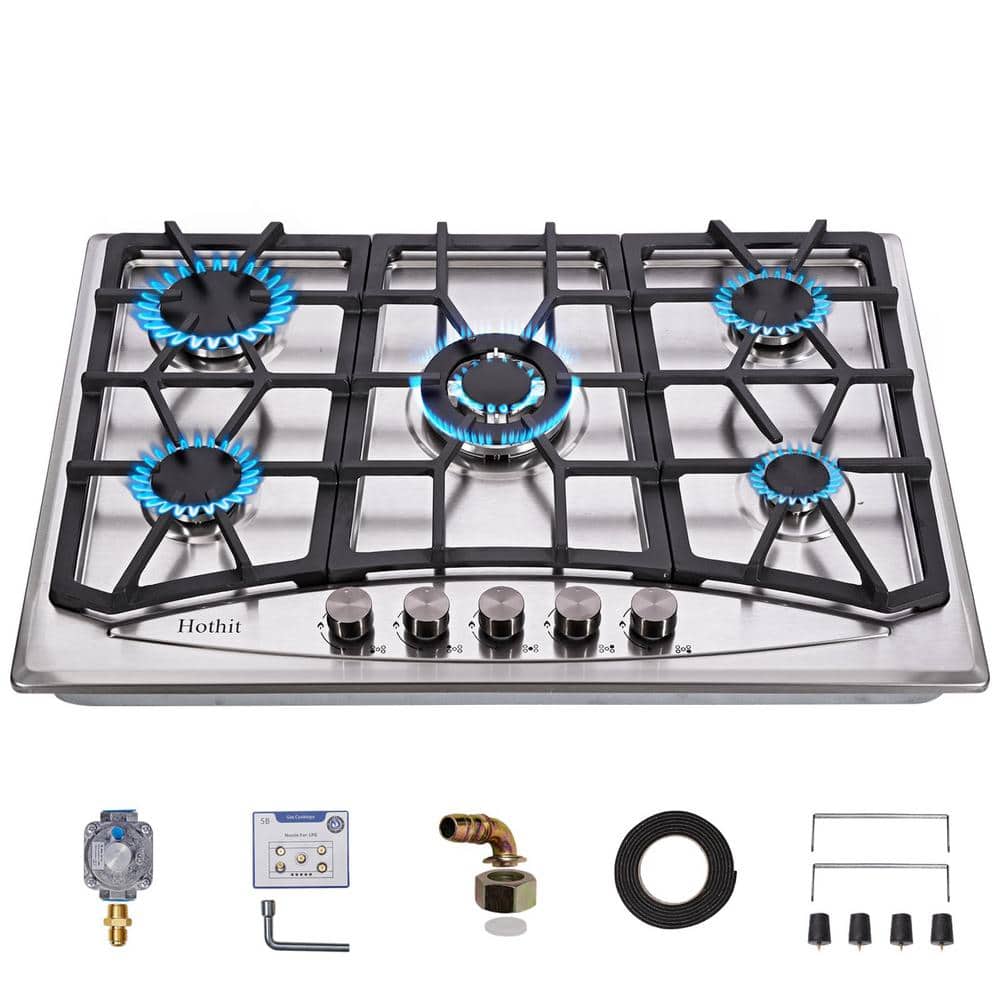 30 in. 5 Burners Recessed Gas Cooktop in Silver with Thermocouple Protection 36000 BTU, NG/LPG Dual Fuel Gas Stove Top