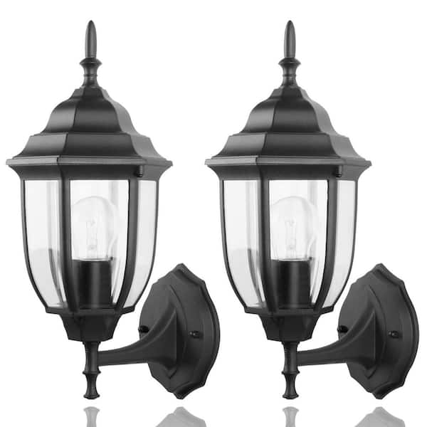 C Cattleya 1-Light Black Die-cast Aluminum Outdoor Wall Lantern Sconce (2-Pack)