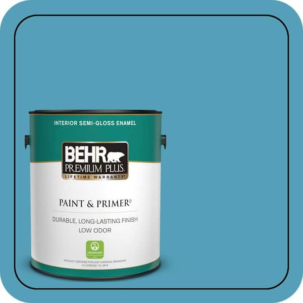 BEHR PREMIUM PLUS 1 gal. #M480-5A North Pole Blue Semi-Gloss Enamel Low Odor Interior Paint & Primer