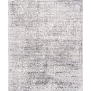 Amari Silver 8 ft. x 10 ft. Abstract Bamboo silk and Wool Area Rug