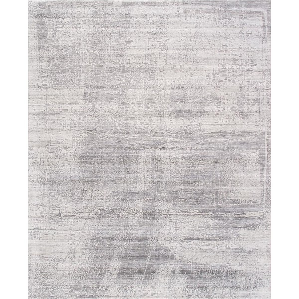Pasargad Home Amari Silver 8 ft. x 10 ft. Abstract Bamboo silk and Wool Area Rug