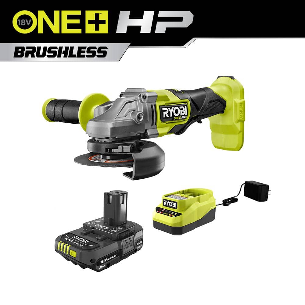 RYOBI ONE+ HP 18V Brushless Cordless 4-1/2 in. Angle Grinder 2.0 Battery and Charger PBLAG01B-PSK005 The Home Depot