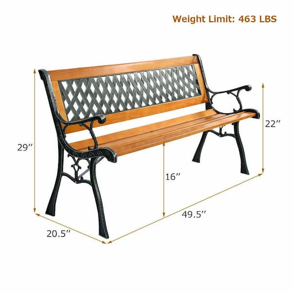 49.5 in. Cast Iron Metal Brown Garden Outdoor Bench