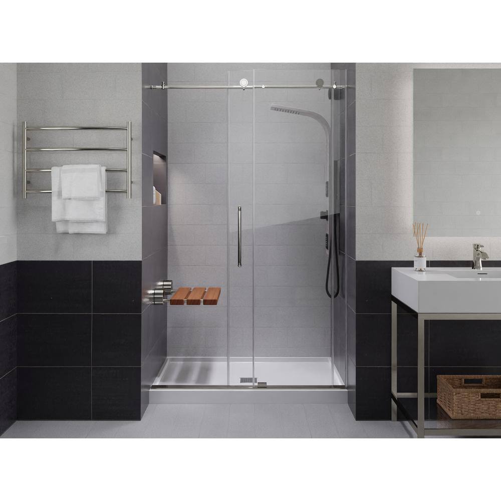 Natural Teak Wood Wall Mounted Folding Shower Bench with Polished Chrome Finish