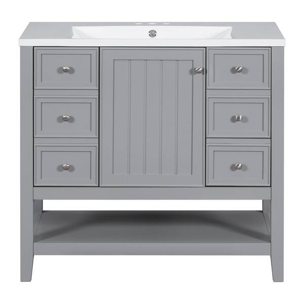 Eviva Deluxe 24 in.W x 18 in.D x 34in.H Single Freestanding Bath Vanity in Gray with White Porcelain Integrated Sink Top