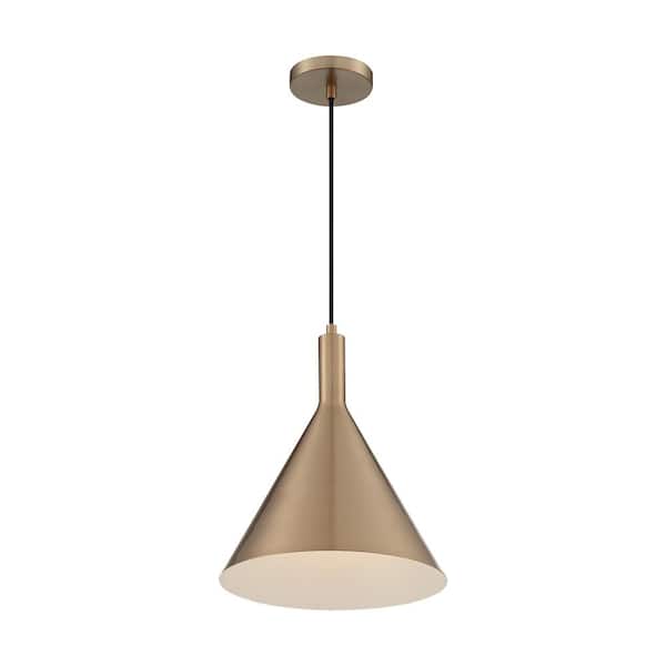 SATCO Lightcap 100-Watt 1-Light Burnished Brass Shaded Pendant Light with Burnished Brass Metal Shade and No Bulbs Included