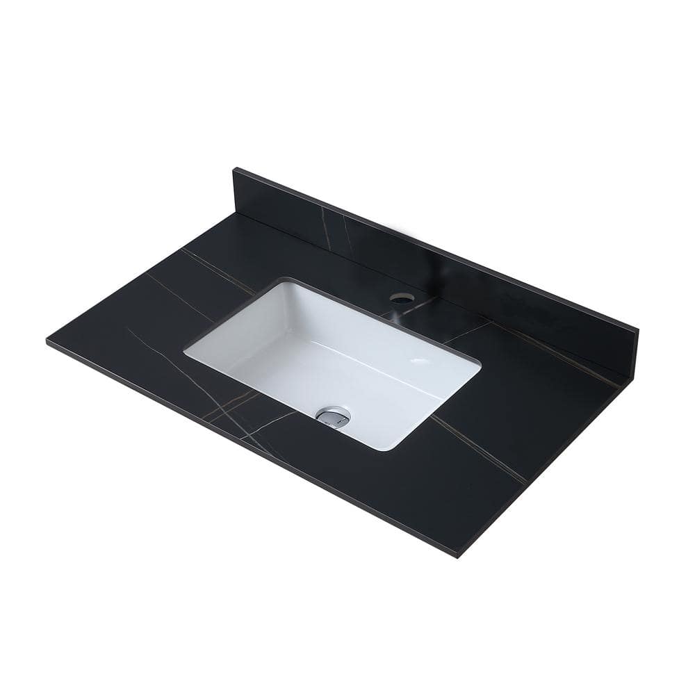 37 in. W x 22 in. D Engineered Stone Composite White Rectangular Single Sin