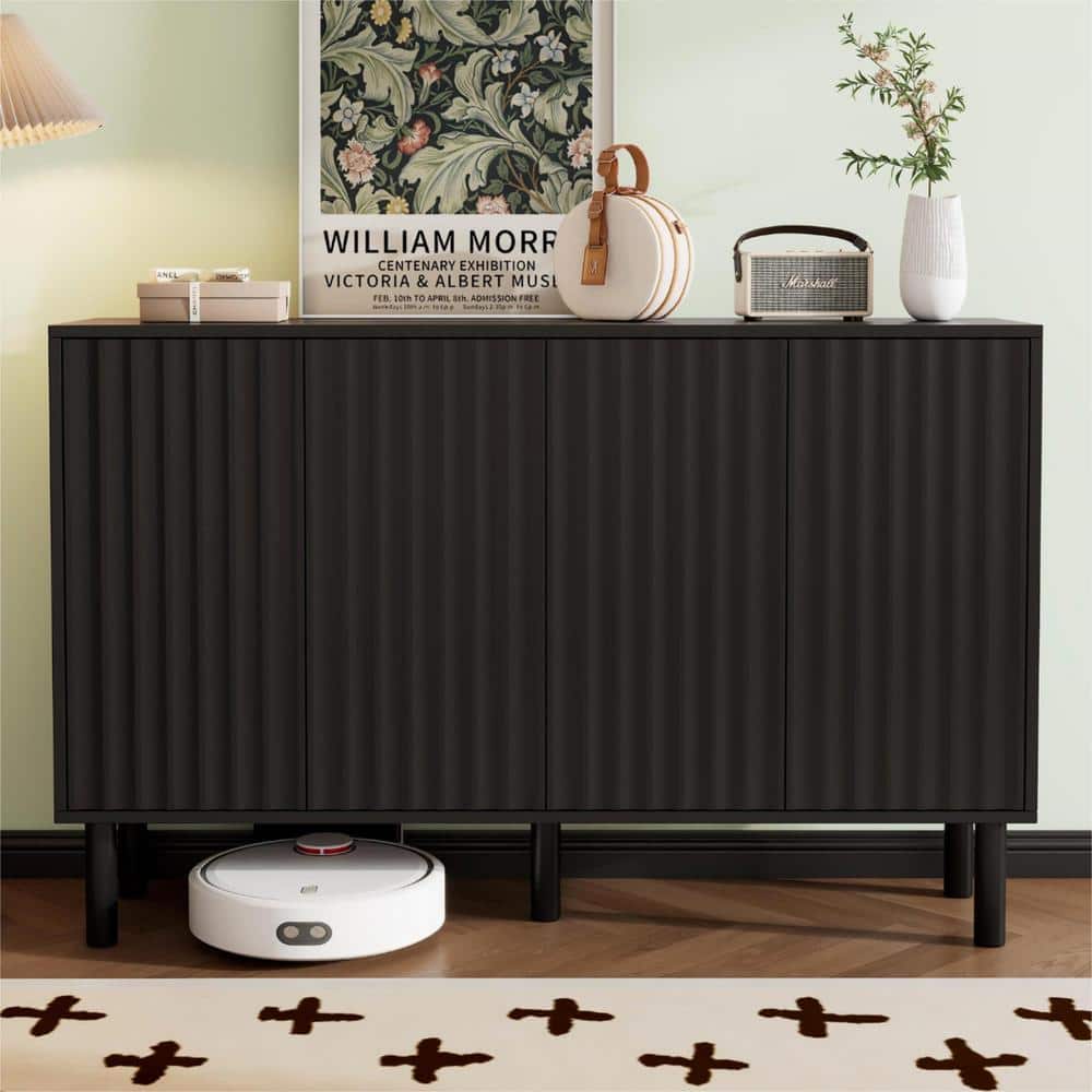 Black MDF 55 in. Minimalist Shoe Cabinet Sideboard Buffet Cabinet with 5-Solid Wood Legs price history on PriceWatchPro