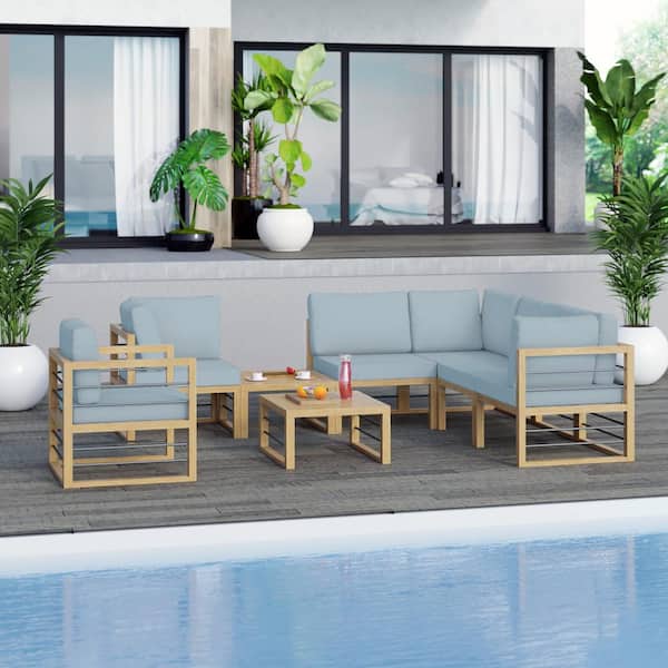 TK CLASSICS 8-Piece Aluminum Outdoor Conversation Set with Spa Blue Cushions