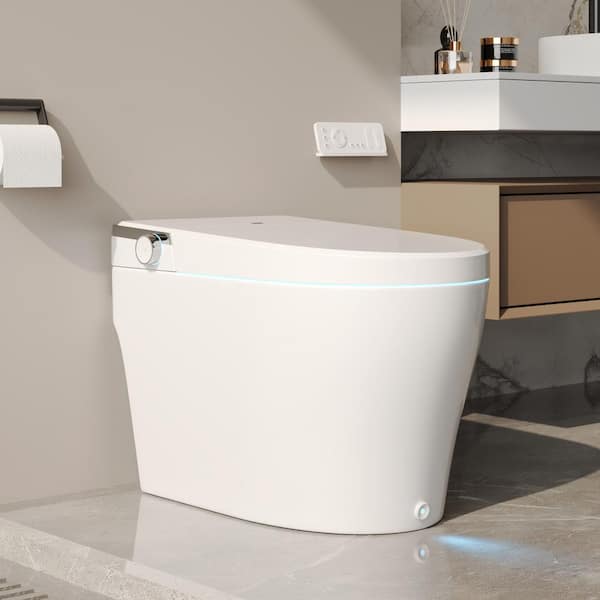 Elongated ADA Smart Toilet Bidet 1.28 GPF in White, Blackout Flush, Off-Seat Auto Flush, Heated Seat, Warm Air Dryer