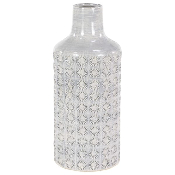 18 in. White Floral Porcelain Ceramic Decorative Vase