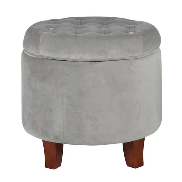 Homepop Button Tufted Light Gray Polyester Round Storage Ottoman with Lift-Off Lid