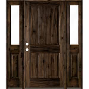 64 in. x 80 in. Rustic Knotty Alder Square Top Right-Hand/Inswing Clear Glass Black Stain Wood Prehung Front Door w/DHSL