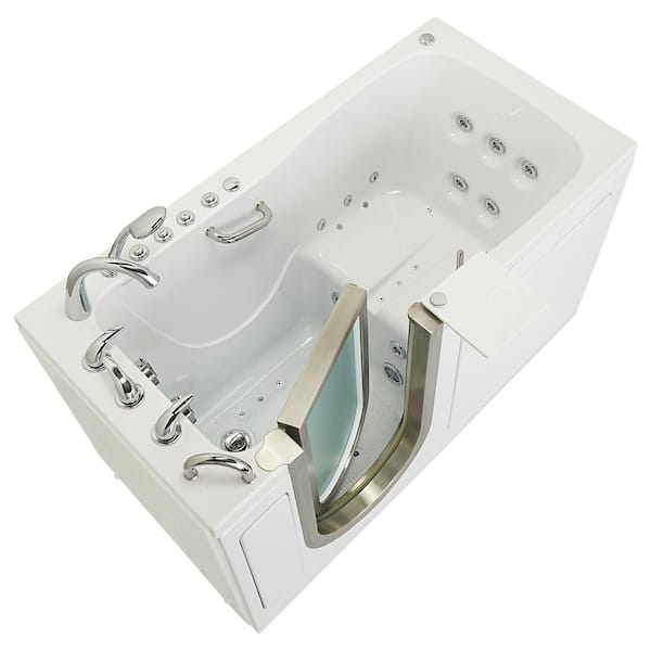 Ella Ultimate 60 in. Acrylic Walk-In Whirlpool and Air Bath Bathtub in White with Foot Massage and Left Door/Drain