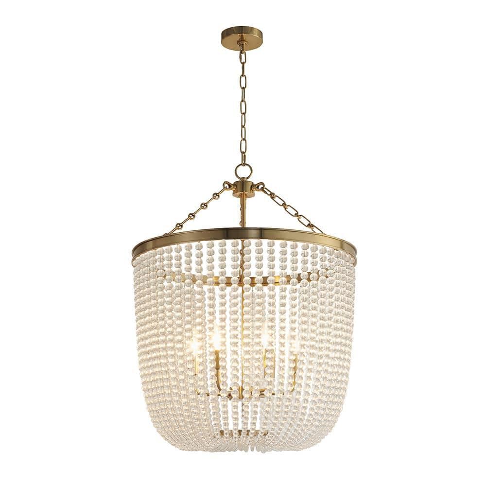 6-Light Gold Chandelier With Clear Beaded hanging Glass