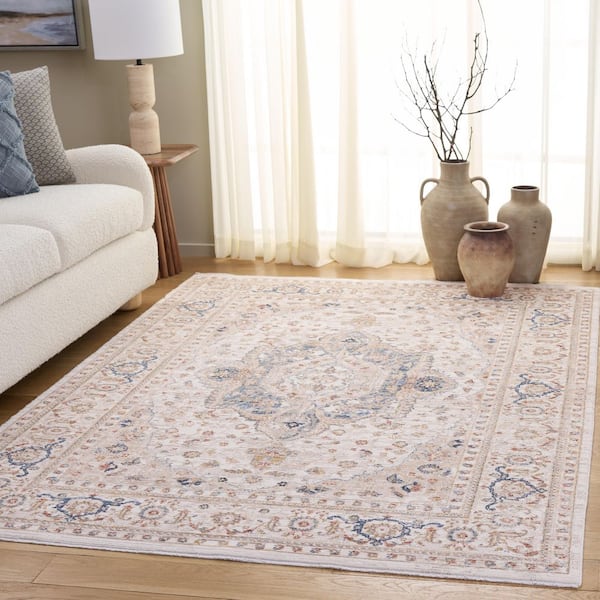 Ellwood 9 ft. x 12 ft. Ivory/Blue Ornate Medallion Area Rug