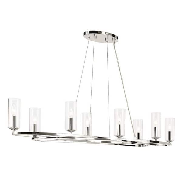 Harpin 52.5 in. 8 Light Linear Chandelier with Clear Glass in Polished Nickel