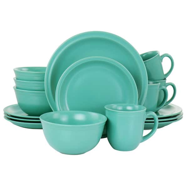 16 Piece Siam Service For 4 Stoneware Dinnerware Set in Green