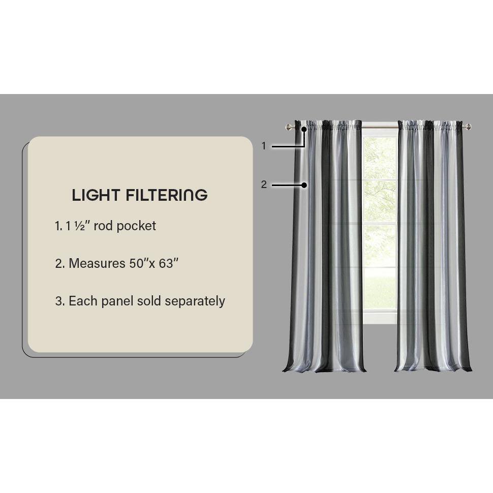 Black and Silver Polyester Rod Pocket Light-Filtering Curtain Panel