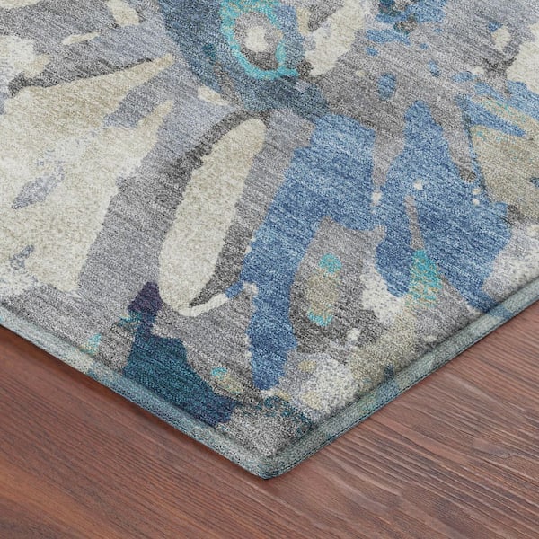 Mayfield Premium Machine Washable Abstract AMF2340 Denim 9 ft. x 12 ft. Area Rug