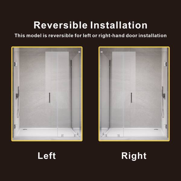 UKH07 58 in. W x 80 in. H x 39 in. D Hinged Frameless Corner Shower Enclosure in Chrome 3/8 in. Clear Glass