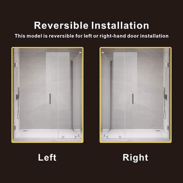 UKH07 59 in. W x 80 in. H x 37 in. D Hinged Frameless Corner Shower Enclosure in Chrome 3/8 in. Clear Glass