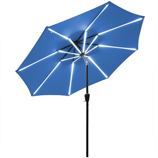 Alpulon 9 ft. Aluminum LED Lights Market Patio Umbrella with Crank and Tilt in Blue