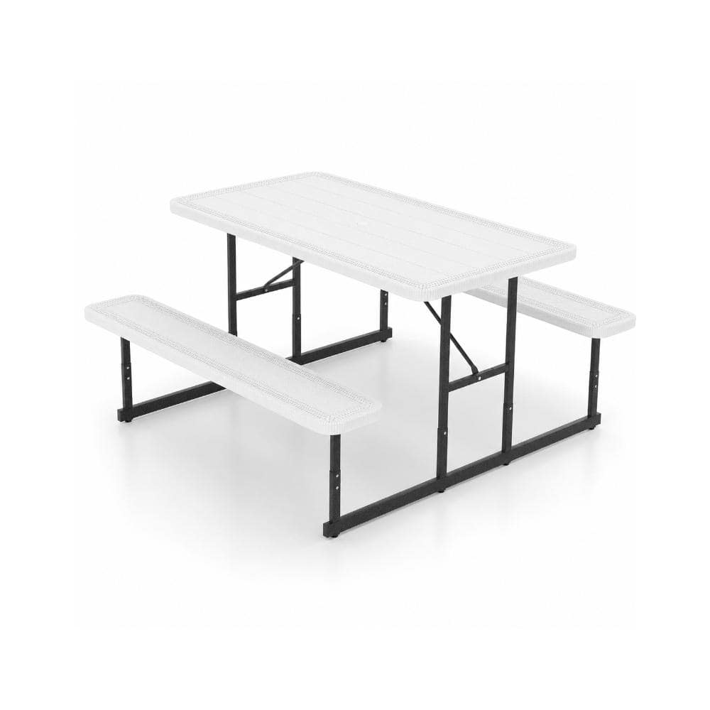 59 in. HDPE and Metal Rectangular Outdoor Picnic Table and Bench Set for 2-4 People, White