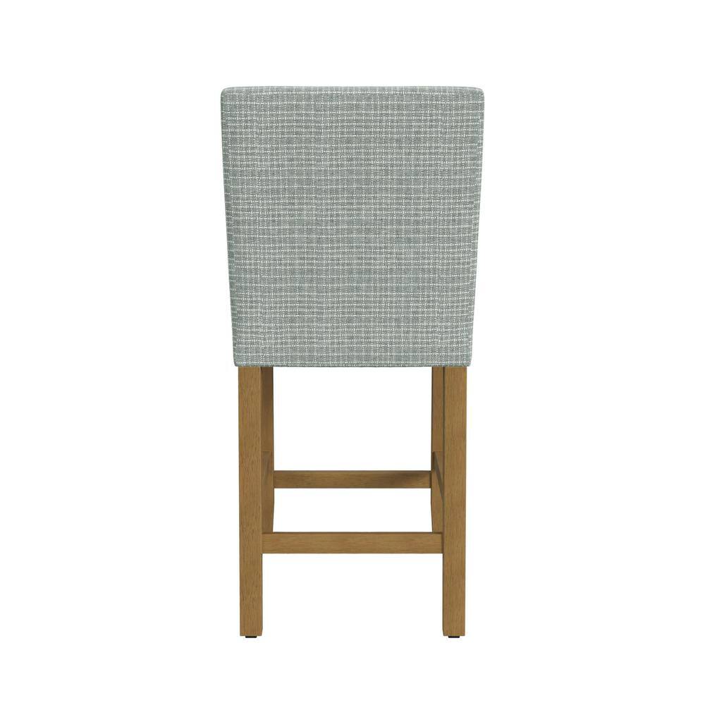 Gray Mini Grid Upholstered Counter Stool with Wood Legs