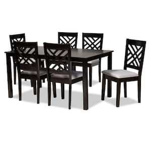 Caron 7-Piece Grey Fabric Wood Dining Set