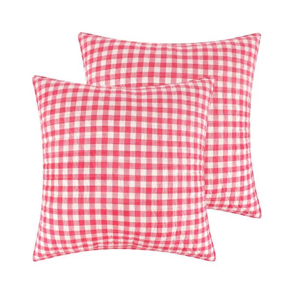 LEVTEX HOME Home for Christmas Red and Cream Check Quilted Microfiber Euro Sham
