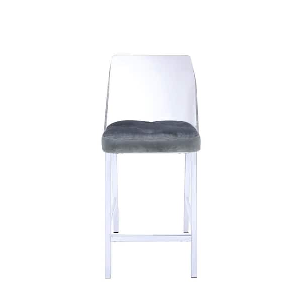 Acme Furniture Nadie II Chrome, Acrylic and Gray Velvet Counter Height Chair