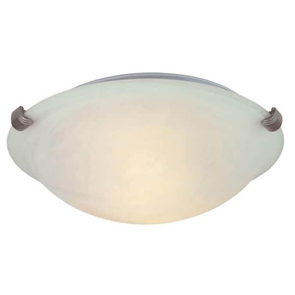 Hampton Bay 12 in. 2-Light Pewter Flush Mount with Alabaster Glass Shade